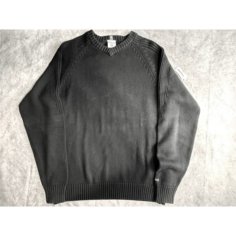 Columbia Mens Black V-Neck Cotton Knit Sweater EM2402 Size M
